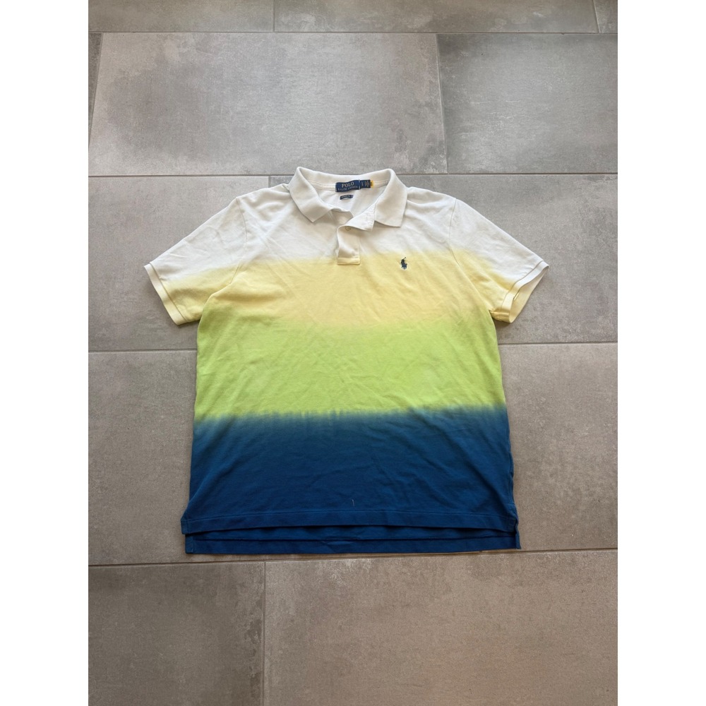 Polo Ralph Lauren Mens Large Classic Fit Ombre Dip Dye‎ Polo Shirt White Blue L